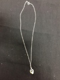 Rope Link 1.25mm Wide 16in Long Sterling Silver Chain w/ Faux Pearl & Rhinestone Accented Pendant