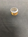 KC Designer Tiger's Eye Gemstone Inlaid 15mm Wide Sterling Silver Cigar Ring Band