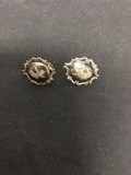 Oval 22x17mm Mekhala goddess Themed Siam Designer Pair of Sterling Silver Skewback Button Earrings