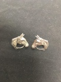 Horse Head Motif 20mm Diameter Detailed Pair of Sterling Silver Screw back Earrings