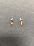 Round 5mm Amber Ball Feature Pair of Sterling Silver Stud Earrings