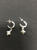 Rounded High Polished 5mm Wide 14mm Diameter Pair of Sterling Silver Hoop Earrings w/ Star Charm