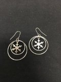 Three Tier Snowflake Design 27mm Diameter Pair of Sterling Silver Hoop Earrings