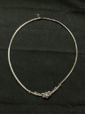 Omega Link 2.75mm Wide 18in Long Sterling Silver Necklace w/ Floral Detailed Feature & Round Faceted