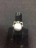 Sterling Silver Detailed Ring Band w/ Large 15mm Round Globe Center