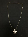 Airess Designer 35x32x8mm Puffy Star Sterling Silver Pendant w/ 24in Long Snake Chain