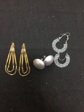 Lot of Three Matched Pairs of Various Size & Style Fashion Earrings and Earring Jackets