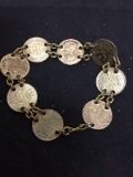 Handmade 7in Long Coin Bracelet w/ Some Sterling Silver Coin Accents