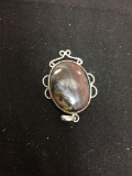 Oval 26x20mm Petrified Wood Cabochon Center Filigree Decorated Sterling Silver Pendant