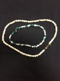 Lot of Two Hand-Beaded Necklaces, One 16in Tumbled Mother of Pearl & Malachite & 22in Signed