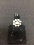 Round 20mm Diameter Bead Ball Cluster Floral Design Split Shank Sterling Silver Ring Band