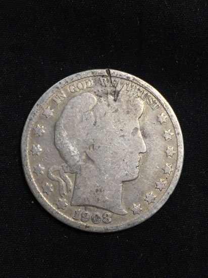 1908 United States Barber Half Dollar - RARE 90% Silver Coin - 0.361 ASW