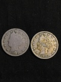 Lot of 2 Liberty V Nickel United States Coins