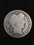 1901 United States Barber Half Dollar - RARE 90% Silver Coin - 0.361 ASW