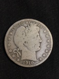 1910-S United States Barber Half Dollar - RARE 90% Silver Coin - 0.361 ASW