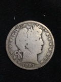 1907 United States Barber Half Dollar - RARE 90% Silver Coin - 0.361 ASW