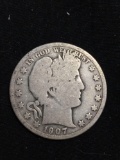 1907-D United States Barber Half Dollar - RARE 90% Silver Coin - 0.361 ASW