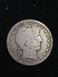 1907-O United States Barber Half Dollar - RARE 90% Silver Coin - 0.361 ASW