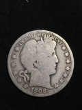 1908-D United States Barber Half Dollar - RARE 90% Silver Coin - 0.361 ASW