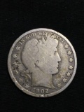 1902 United States Barber Half Dollar - RARE 90% Silver Coin - 0.361 ASW