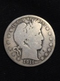 1911-D United States Barber Half Dollar - RARE 90% Silver Coin - 0.361 ASW