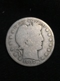 1907-D United States Barber Half Dollar - RARE 90% Silver Coin - 0.361 ASW