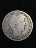 1908-O United States Barber Half Dollar - RARE 90% Silver Coin - 0.361 ASW