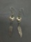 Old Pawn Native American Bear Claw Design w/ Feather Drop Detail 60mm Long 14mm Wide Pair of