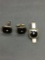 Lot of Two Matched Set Onyx Featured Fashion Jewelry, One 2in Long Tie Clip & One Pair of Cufflinks