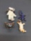 Lot of Four Various Size & Style Animal Theme Figurines, One Fimo Frog, Gecko Brooch, Puppy Figurine