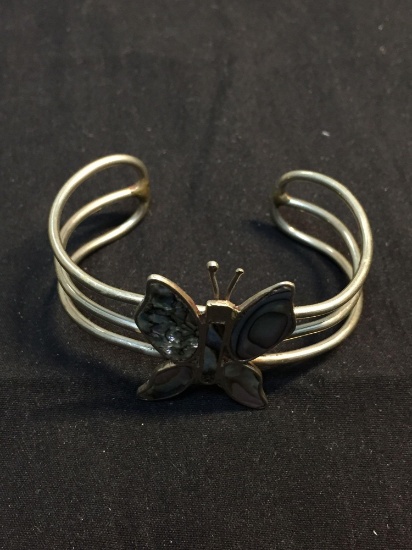 Abalone Inlaid 35x25mm Butterfly Design Feature Triple Split Sterling Silver Cuff Bracelet