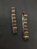 Lot of Two Matched Set Red, Green & White Rhinestone Encrusted 13mm Wide Expandable Alloy Pet