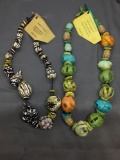 Lot of Two Sylvia Luppert Designer Handmade Polymer Clay Bead Colorful Hand-Strung Necklaces