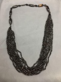 High Polished & Tumbled Black Coral Beaded Hand-Strung Multi-Stranded 28in Long Necklace