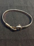 Shepard's Hook Dolphin Detailed Rounded 5mm Wide Sterling Silver Bangle Bracelet