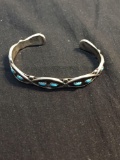 Old Pawn Mexico Style Criss-Cross Detailed 9mm Wide Turquoise Cabochon Accented Sterling Silver Cuff