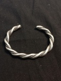 Braided High Polished & Rope Detailed Ribbons Handmade 6mm Wide 2.75in Diameter Sterling Silver Cuff