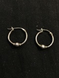 Rounded 15mm Diameter 1.5mm Wide w/ Round 4mm Ball Detail Pair of Sterling Silver Hoop Earrings