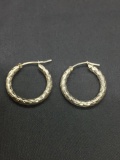 High Polished Rope Textured 23mm Diameter 3mm Wide Pair of Sterling Silver Hoop Earrings