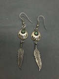 Old Pawn Native American Bear Claw Design w/ Feather Drop Detail 60mm Long 14mm Wide Pair of