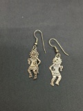 Old Pawn Mexico Aztec Ceremonial Dancer Design 30mm Long 12mm Wide Detailed Pair of Sterling Silver