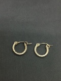 Rounded 13mm Diameter 2mm Wide Pair of Textured Sterling Silver Hoop Earrings