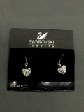 Oval & Round CZ Faceted Heart Motif 10x10mm Pair of Sterling Silver Swarovski Designer Earrings