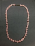 Round 10mm Rose Quartz Beaded Hand-Strung Double Knotted 24in Long Necklace