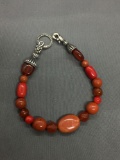 Carolyn Pollack Designer Faceted & Polished Agate Hand-Beaded 8in Long Bracelet w/ Ornate Sterling