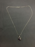 Purple Dyed Baroque Pearl Center w/ CZ Accent Rosebud Motif Sterling Silver Pendant w/ 18in Snake