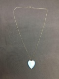 Heart Shaped 20x20mm Dyed Blue Cat's Eye Pendant w/ 18in Sterling Silver Cable Chain