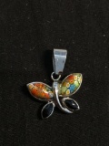 Colorful Fimo Decorated Resin Cabochon Accented & Black Enameled 20x15mm Butterfly Sterling Silver