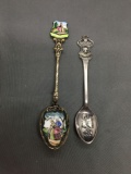 Lot of Two Collectible Spoons, One Enameled 5.25in Long w/ Dutch Theme & One 4.5in Long Lucerne