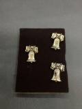 Lot of Three Matched Set of High Polished Gold-Tone Alloy Liberty Bell Themed Pair of Cufflinks w/